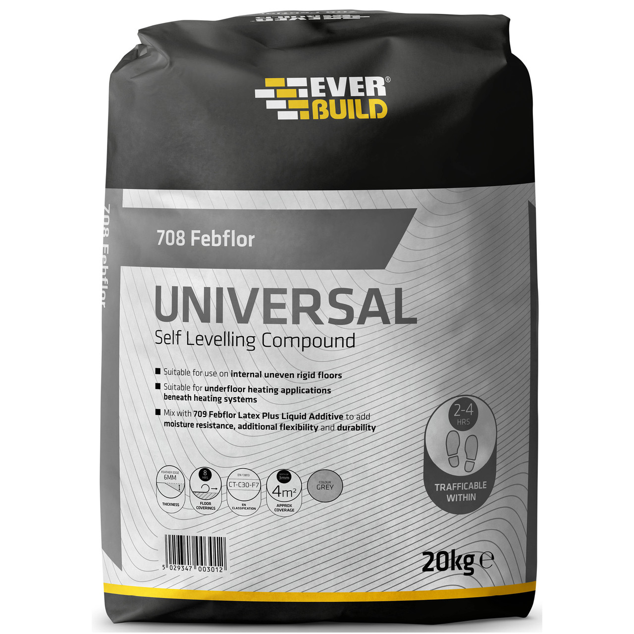 Photograph of EVERBUILD 708 FEBFLOR UNIVERSAL SELF LEVELLING COmPOUND, Grey, 20kg