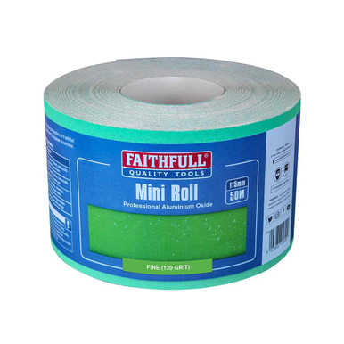 Further photograph of Faithfull Aluminium Oxide Paper Roll Green 115mm x 10m 120G