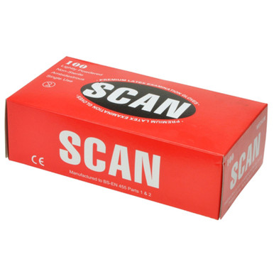 Further photograph of Scan Latex Gloves Size 8 (Medium) (Box of 100)