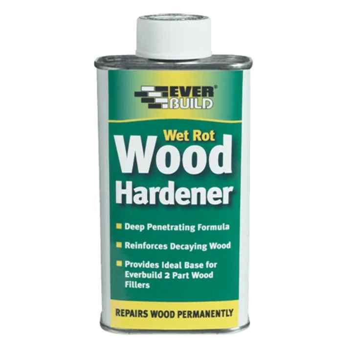 Photograph of Everbuild Wet Rot Wood Hardener, Clear, 250ml Tin