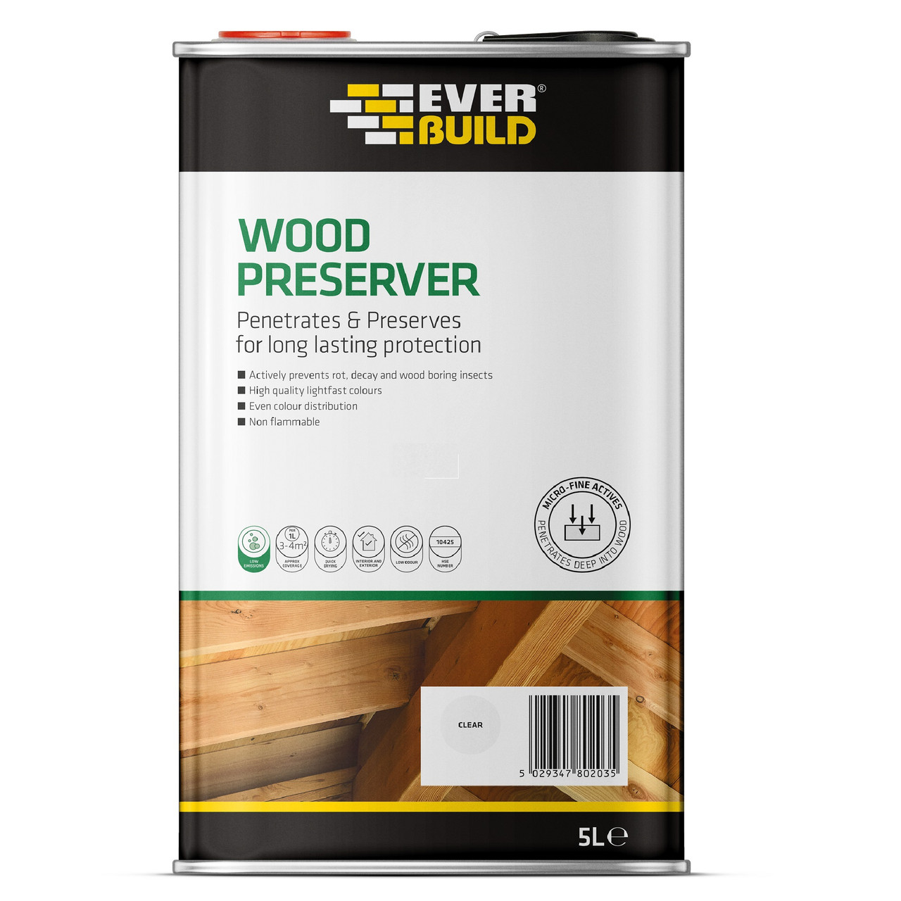 Photograph of Everbuild Lumberjack Wood Preserver Dark Oak 5Ltr