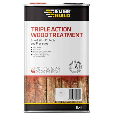 Everbuild Triple Action Wood Treatment Clear, Solvent Based, Brush;Spray Application, 5L product image