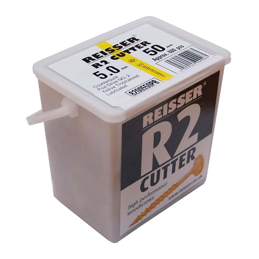 Photograph of 5mm x 70mm (10g x 2?") Reisser R2 Cutter Countersunk Pozi Wood Screws Yellow Tropicalized (Tub of 450) with 2 x 25mm PZD Bi-Torsion Bit