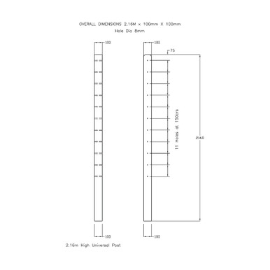 Further photograph of Concrete Post Universal Multi Holed 100mm x 100mm x 2.13m