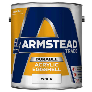 Armstead Trade Durable Acrylic Eggshell White 5L, Mid-Sheen, Water Based, 6.9kg