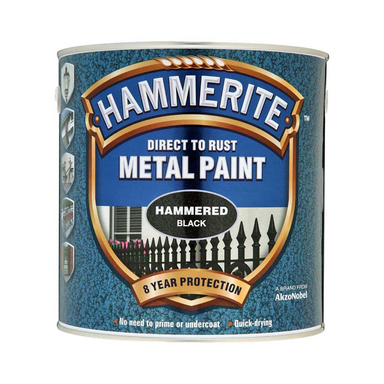 Hammerite Rust Metal Paint Black 250ml, Hammered Finish, Solvent