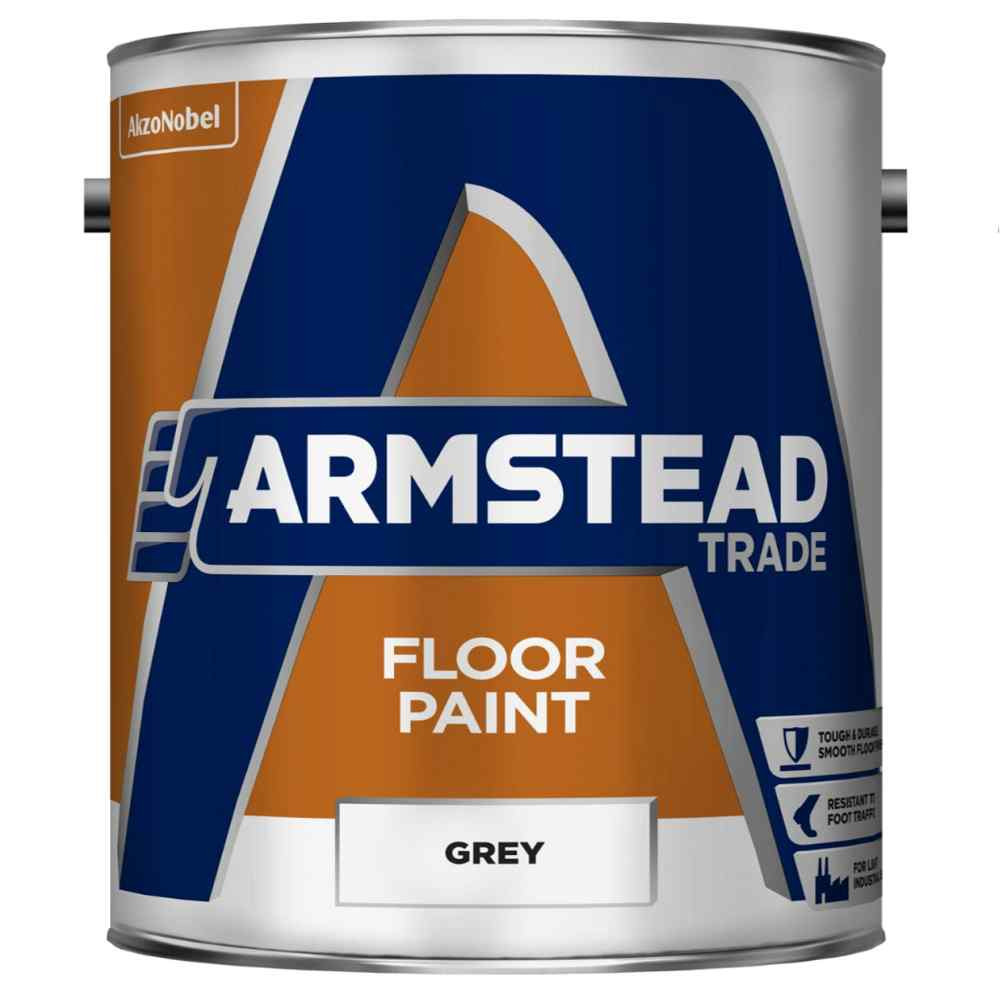 Photograph of Armstead Trade Grey Floor Paint 5L, Solvent Based, 16 sq m/l Coverage Area