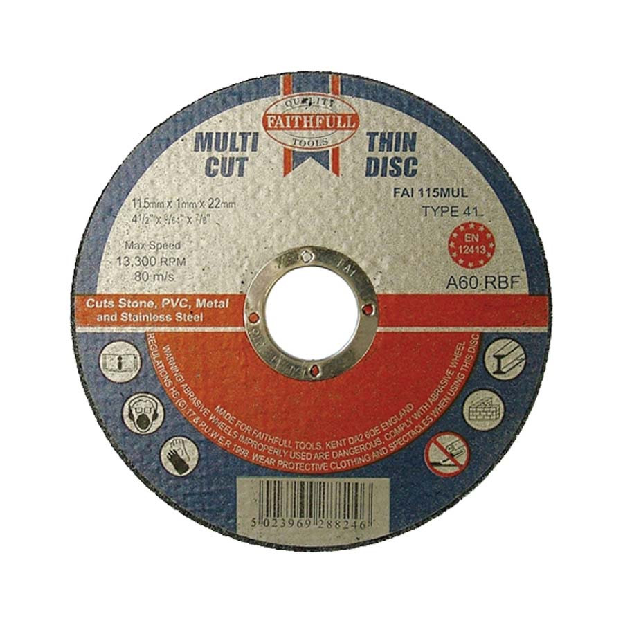 Photograph of Faithfull Multi Cutting Disc 115 x 1.0 x 22mm (Pack of 10)