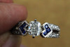 Cushion Cut Engagement Ring Vintage Style GIA Diamond & Sapphires 