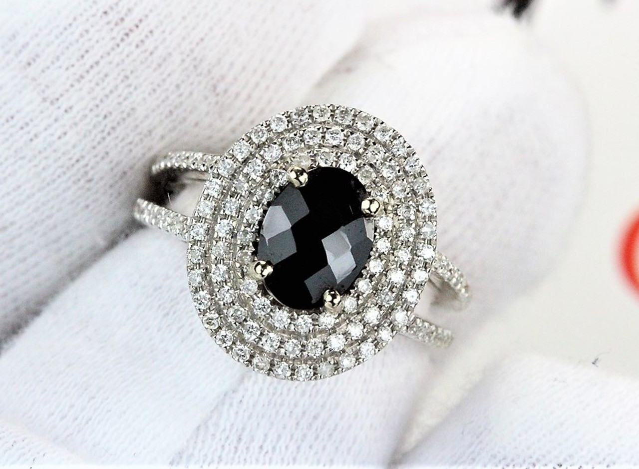 black spinel and diamond ring