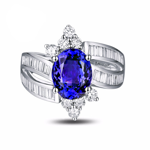 Antique Tanzanite Oval Cut Ring with Diamonds 