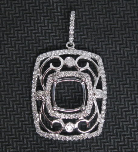 Cushion 14K Gold Semi Mount Pendant 