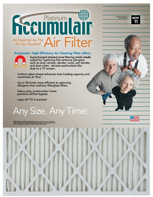 Accumulair Platinum air filter, MERV 11 pleated furnace HVAC filter – front view Accumulair Platinum air filter, MERV 11 pleated furnace HVAC filter – front view
