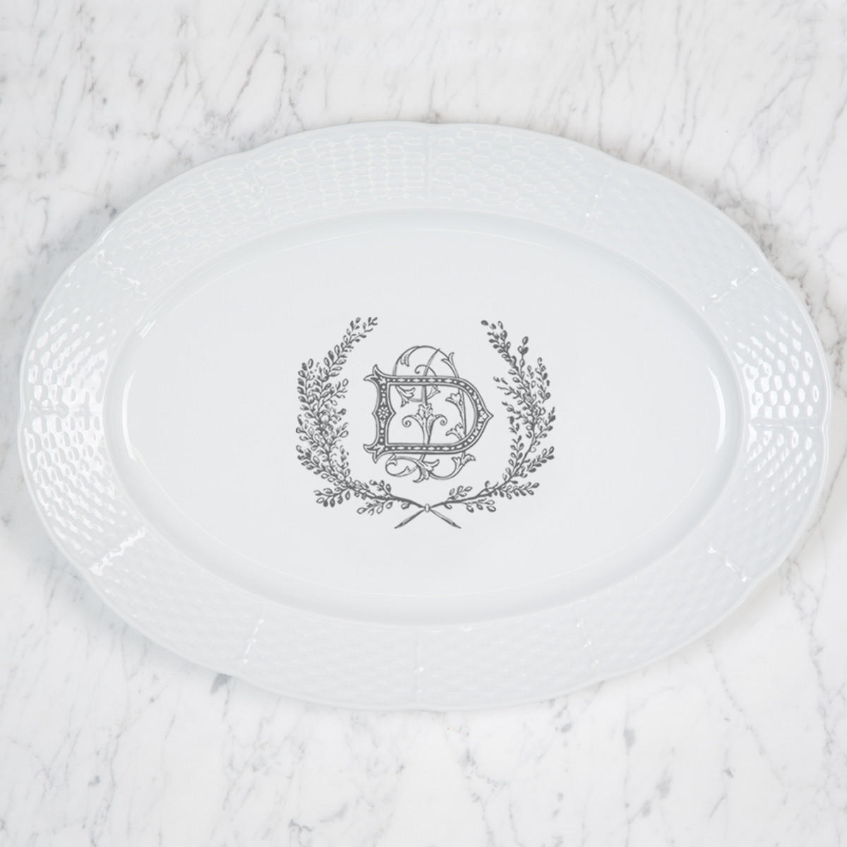 Deorsam-duge Wedding Weave Oval Platter With Monogram, DEORSAM-DUGE WEDDING WEAVE OVAL PLATTER WITH MONOGRAM, Sasha Nicholas
