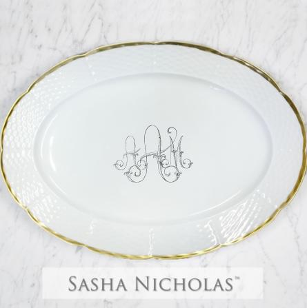 Alfieri-alexander Weave 24k Gold Oval Platter With Handwritten Message, Sasha Nicholas