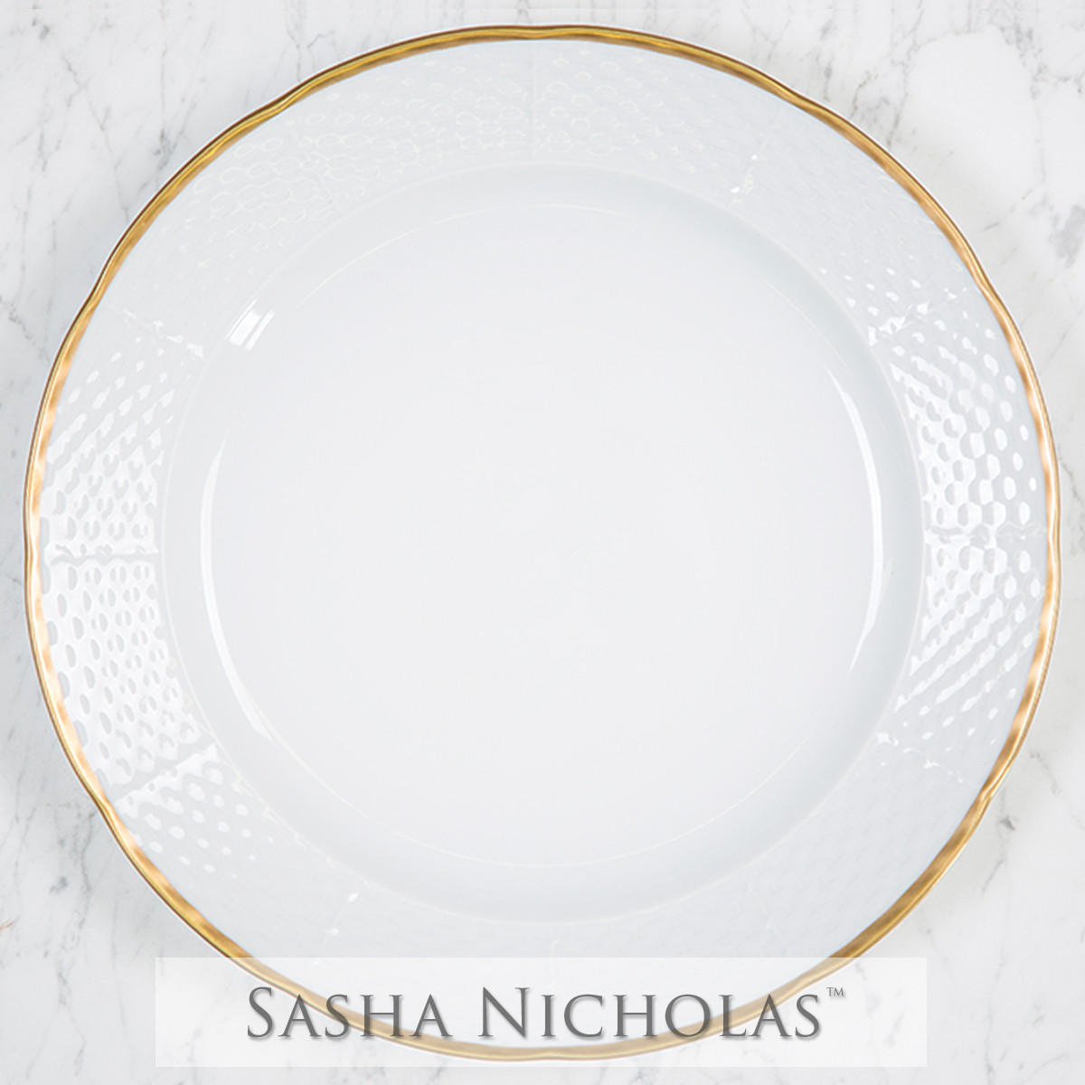 Burgess-hiers Weave Simply White 24k Gold Charger Plate, Burgess-Hiers Weave Simply White 24K Gold Charger Plate, Sasha Nicholas