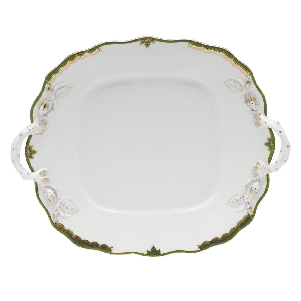 Sundius-roche Herend Princess Victoria Square Cake Plate W/handles, Dark Green, Sundius-Roche Herend Princess Victoria Square Cake Plate w/Handles, Dark Green, Sasha Nicholas