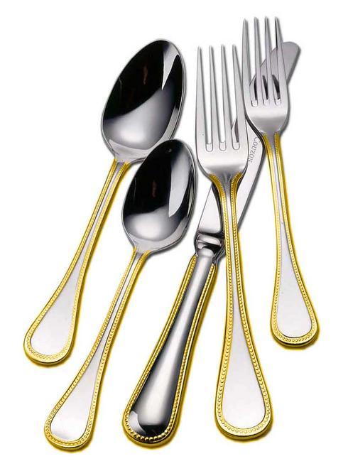 Gold Accent Flatware Le Perle Five Piece Place Setting, COUDVC-461302, Sasha Nicholas Gold Accent Flatware Le Perle Five Piece Place Setting, COUDVC-461302, Sasha Nicholas