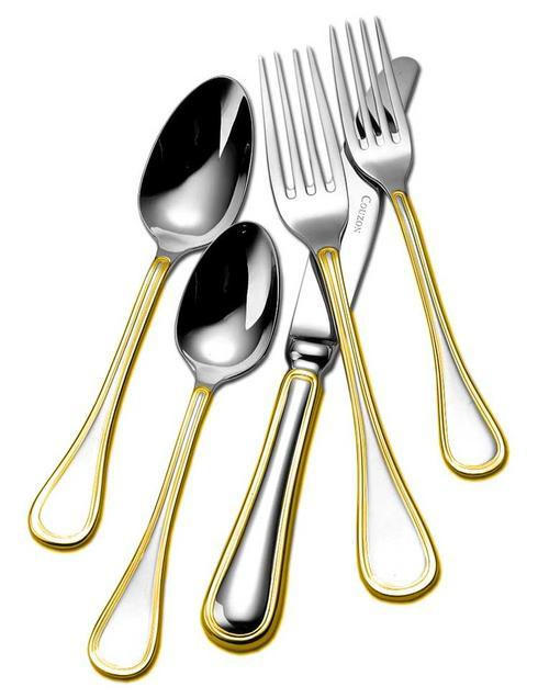 Gold Accent Flatware Lyrique Five Piece Place Setting, COUDVC-150302, Sasha Nicholas