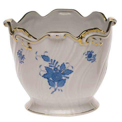 Chinese Bouquet Blue Ribbed Cachepot 6.25" H X 7" D