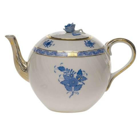 Chinese Bouquet Blue Tea Pot W/Rose (36 Oz) 5.5" H