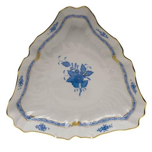 Chinese Bouquet Blue Triangle Dish 9.5" L