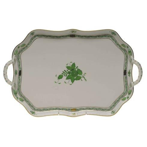 Chinese Bouquet Green Rec Tray W/Branch Handles