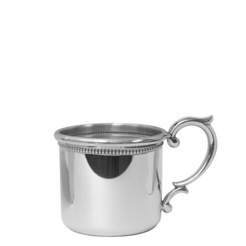 Pewter Baby Straight Baby Cup With Scroll Handle And Beading, SALSAL-SCSES-B, Sasha Nicholas
