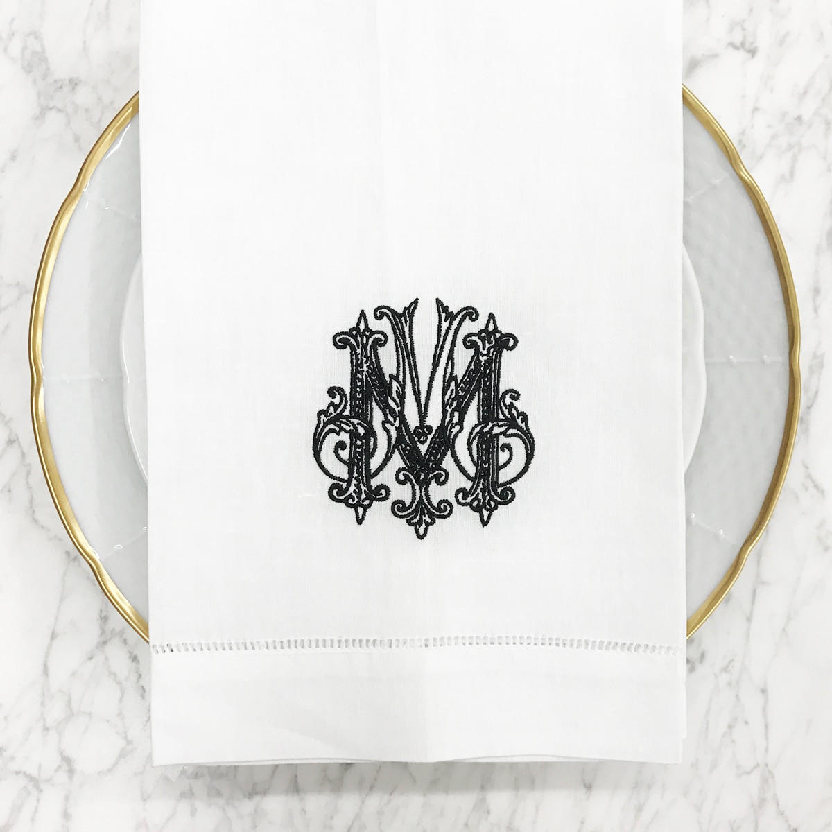 Mayhall-hinson Sasha Nicholas Monogrammed White Linen Hand Towel, Navy H, Mayhall-Hinson Sasha Nicholas Monogrammed White Linen Hand Towel, Navy H, Sasha Nicholas