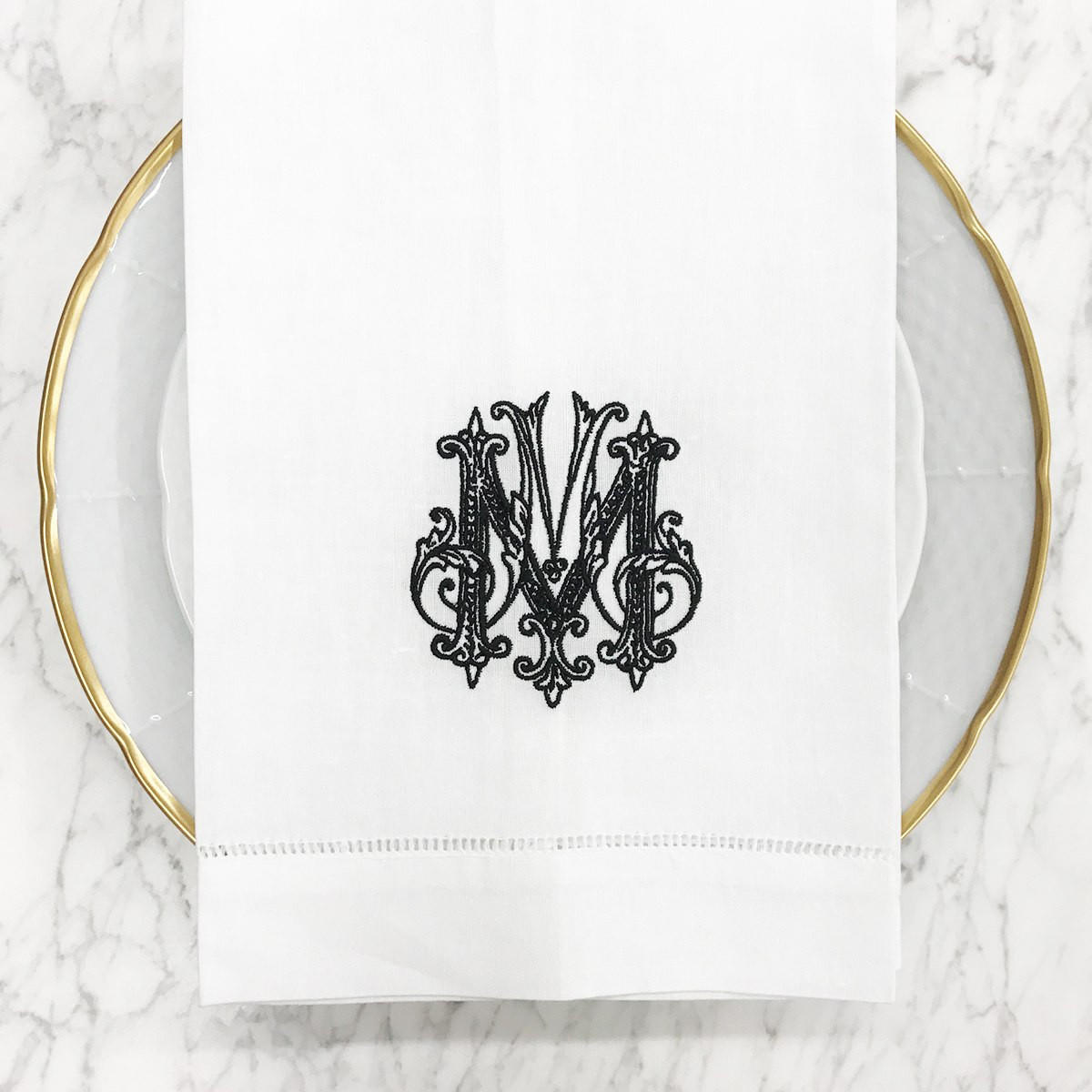 Schaberg-pope Sasha Nicholas White Linen Dinner Napkin, Blue P, Schaberg-Pope Sasha Nicholas White Linen Dinner Napkin, Blue P, Sasha Nicholas