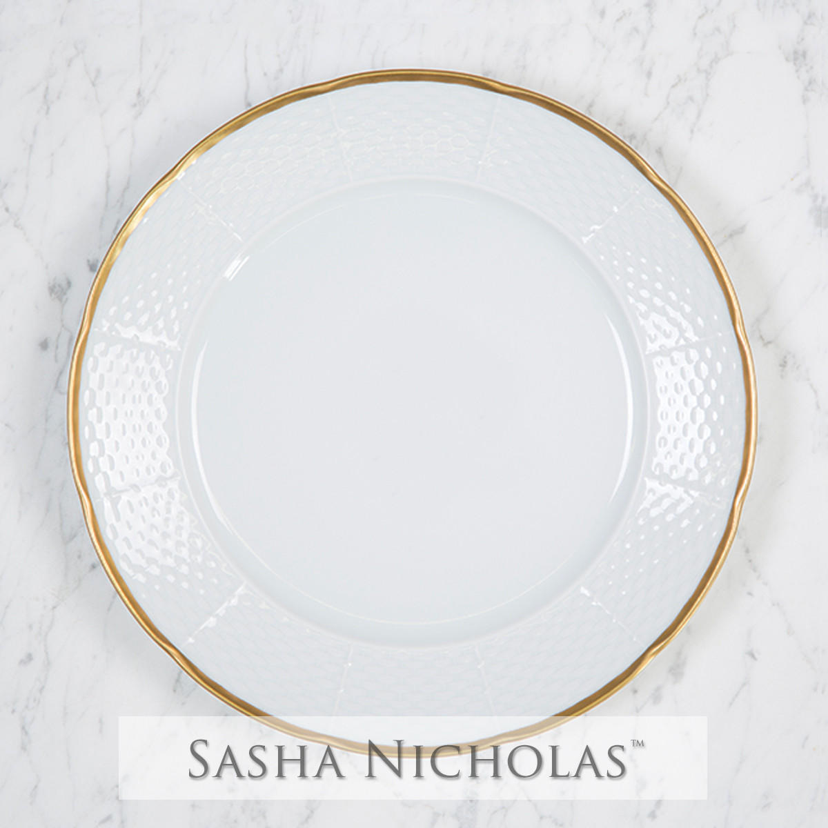 White-halpin Weave 24k Gold Dinner Plate, White-Halpin SNWG106, Sasha Nicholas