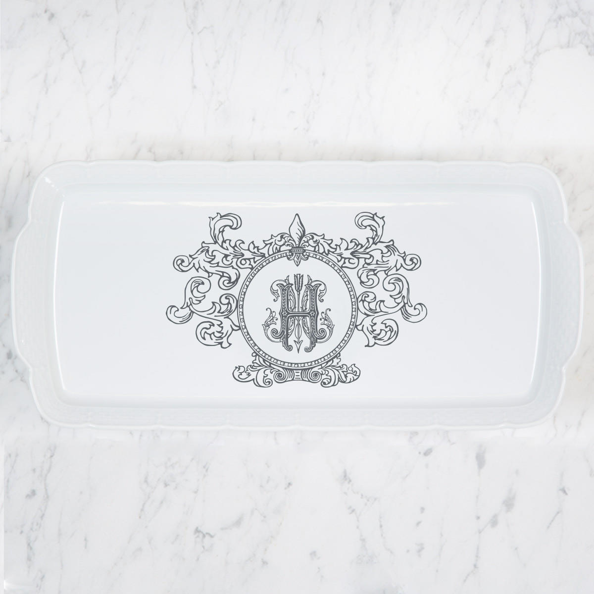 Hunt-honaker Wedding Rectangle Platter Fleur De Lis Crest, HUNT-HONAKER WEDDING RECTANGLE PLATTER FLEUR DE LIS CREST, Sasha Nicholas