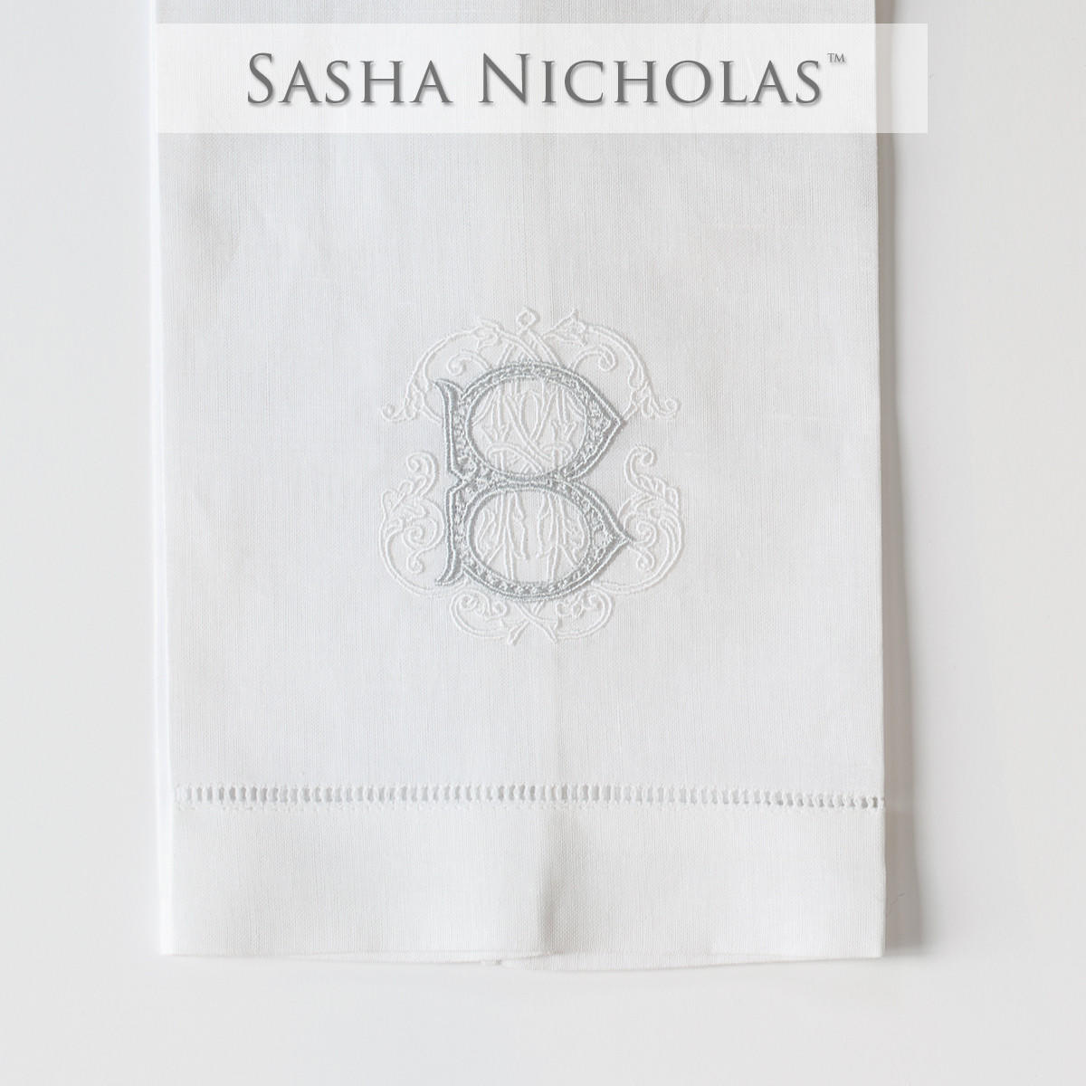 Griesedieck-stevenson Sasha Nicholas White Linen Hand Towel, Couture Monogram Snlin120, Griesedieck-Stevenson SNLIN120, Sasha Nicholas