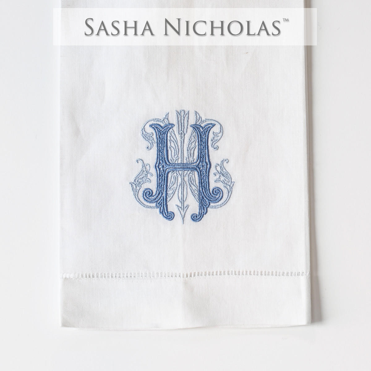 Griesedieck-stevenson Sasha Nicholas White Linen Hand Towel, Couture Monogram Snlin120, Griesedieck-Stevenson SNLIN120, Sasha Nicholas