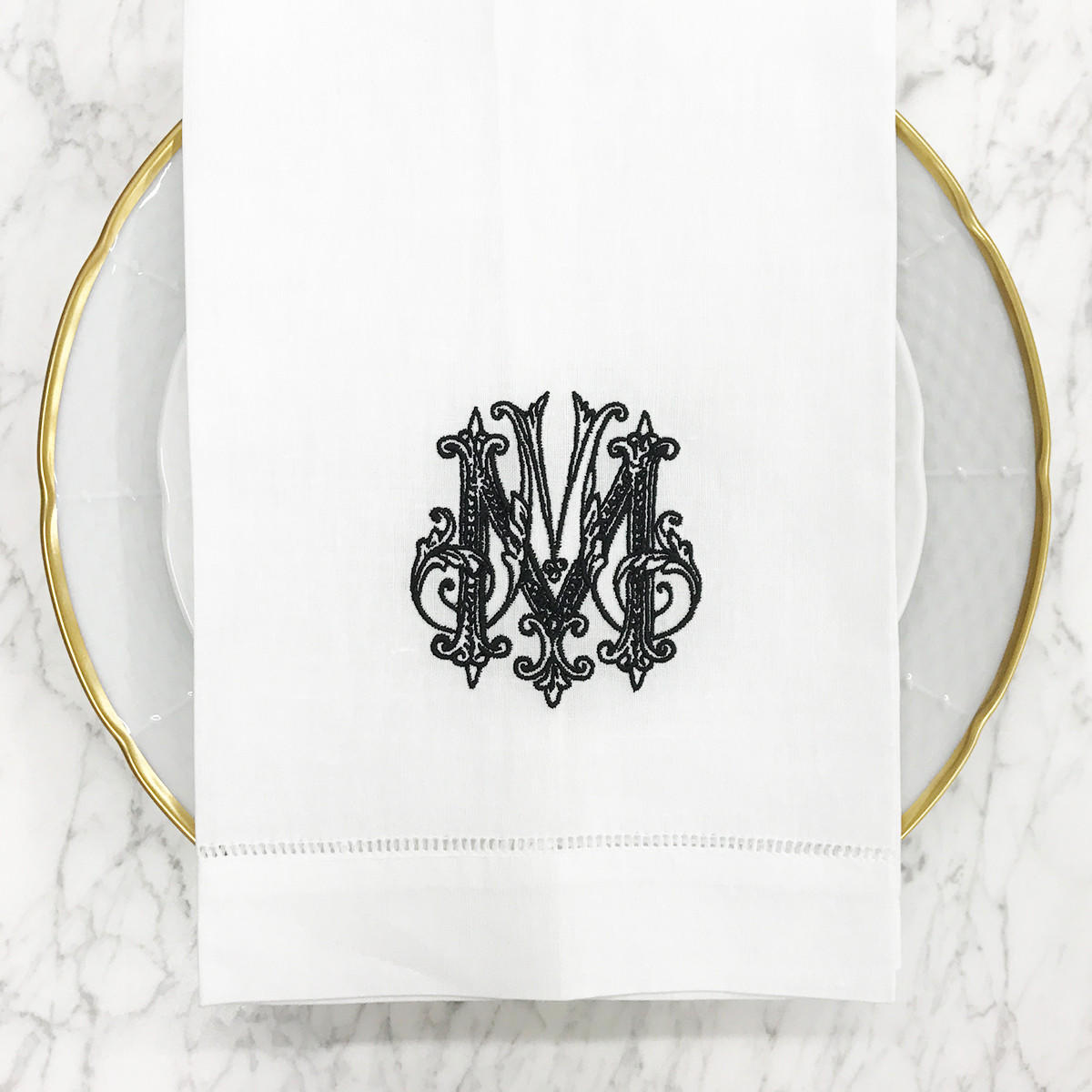 Griesedieck-stevenson Sasha Nicholas White Linen Hand Towel, Couture Monogram Snlin120, Griesedieck-Stevenson SNLIN120, Sasha Nicholas