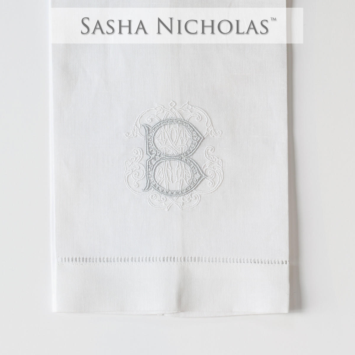 Paul-pendarvis Sasha Nicholas White Linen Hand Towel, Couture Monogram 'p', Paul-Pendarvis SNLIN120, Sasha Nicholas