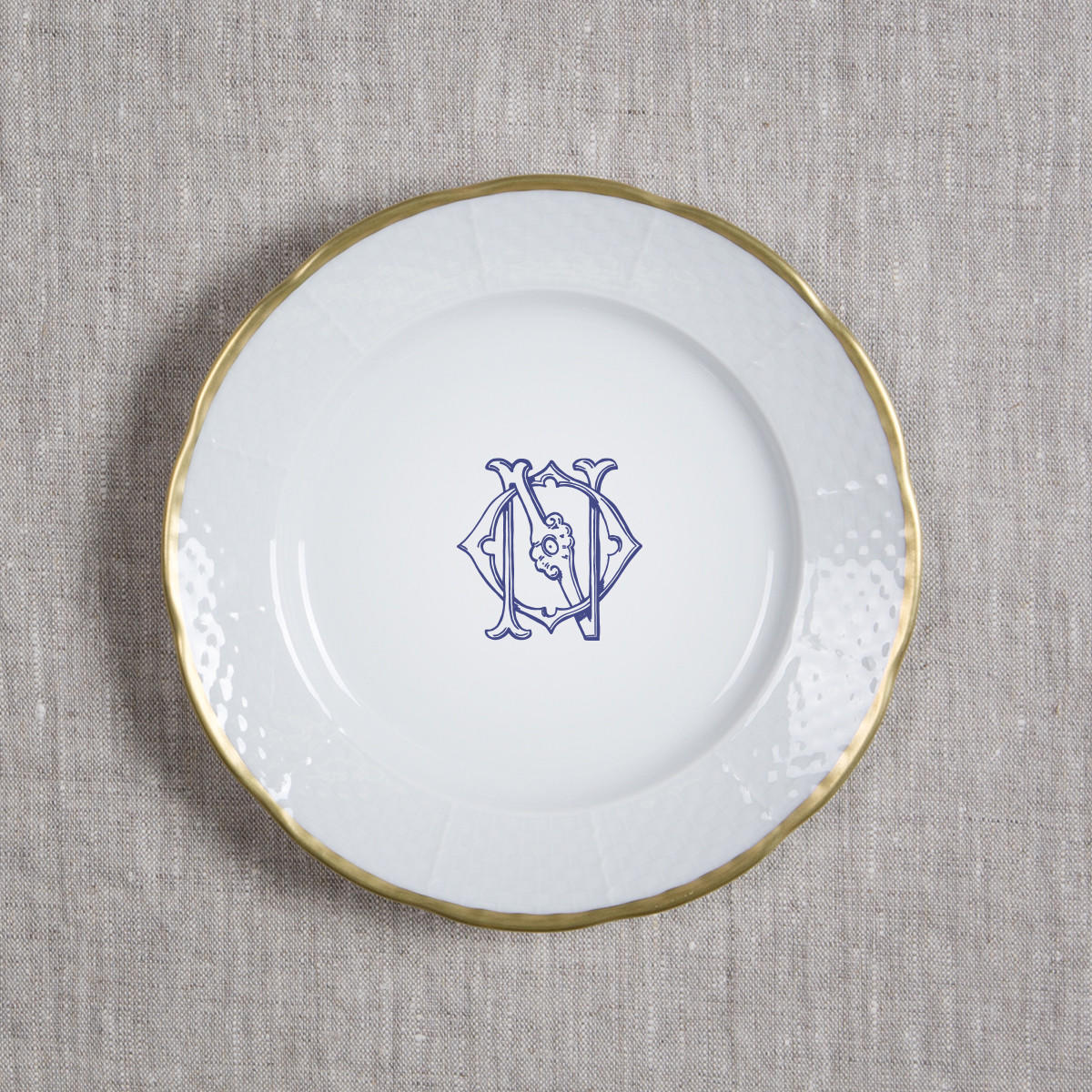 Anderson-o'neil Wedding Monogrammed Weave Gold Rimmed Salad Plate, ANDERSON-O'NEIL WEDDING MONOGRAMMED WEAVE GOLD RIMMED SALAD PLATE, Sasha Nicholas