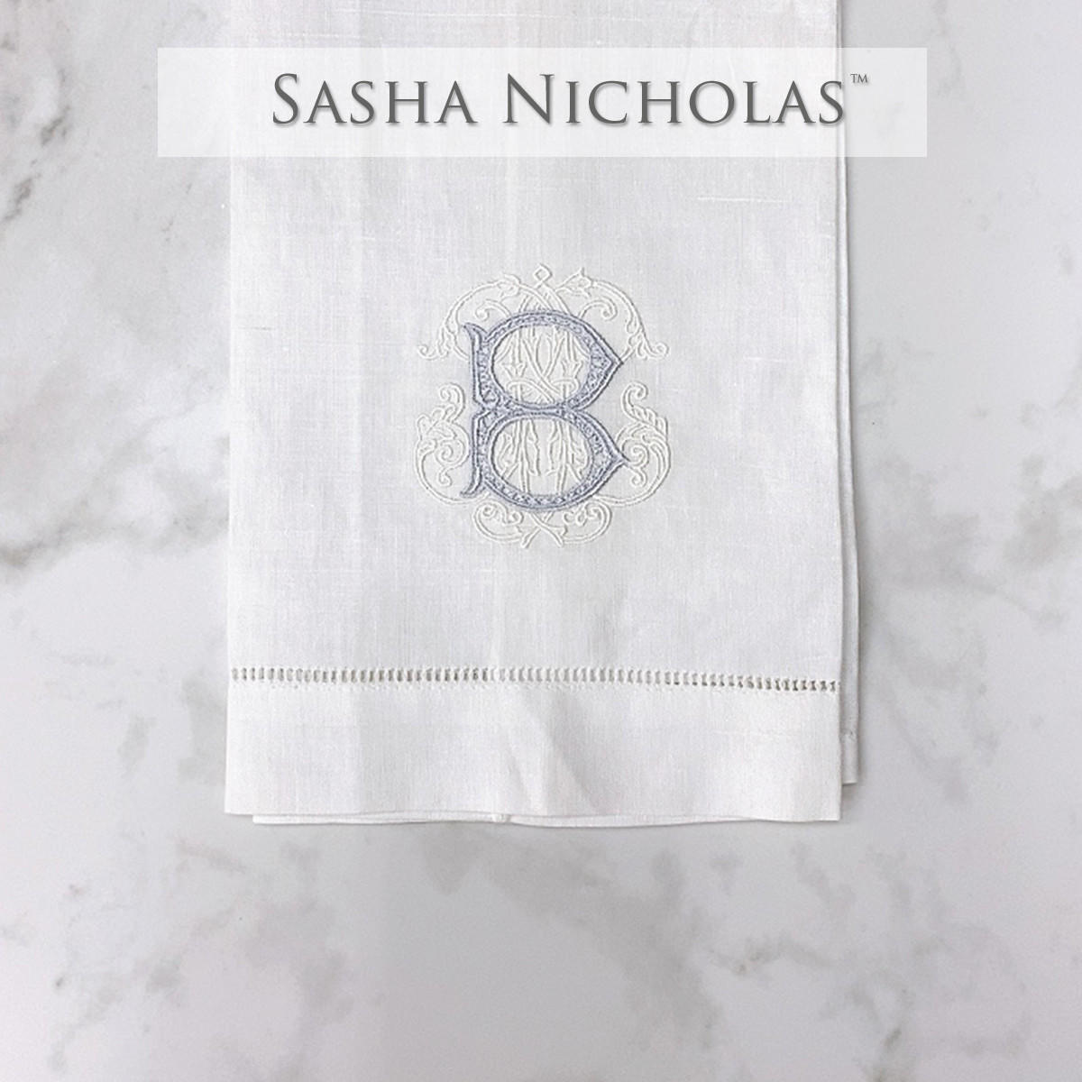  D'Antonio-Aspeitia Sasha Nicholas White Linen Hand Towel | Couture Monogram 'A' 