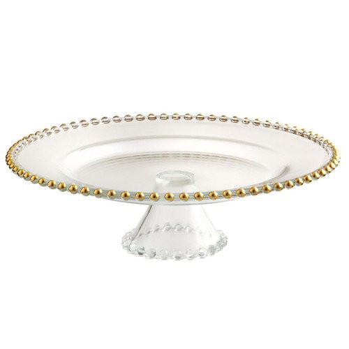  Signorino-Schaperkotter Gold Bead Footed Glass Plate | 13" 