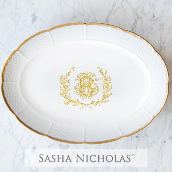 Sasha Nicholas Quagliaroli-Bossert Weave 24K Gold Oval Platter 
