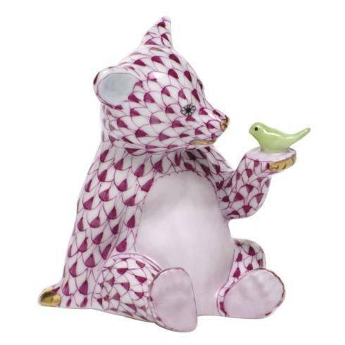 Herend Danis Fitzpatrick -Latta Bear with Bird - Raspberry