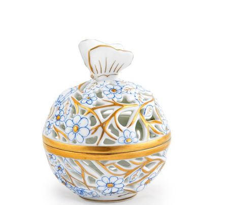 Herend Smith-Dunaway Herend Small Finial Openwork Butterfly Ball, Blue