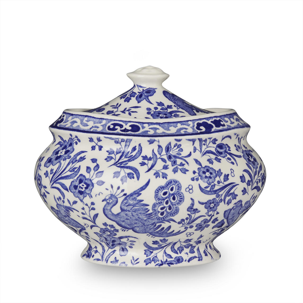 Burleigh Crum-Fourkas Burleigh Blue Regal Peacock Jam Pot/Covered Sugar Lg