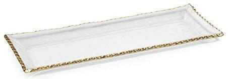 Wilmsen-Pool Textured Rectangular Tray with Gold Rim | Large