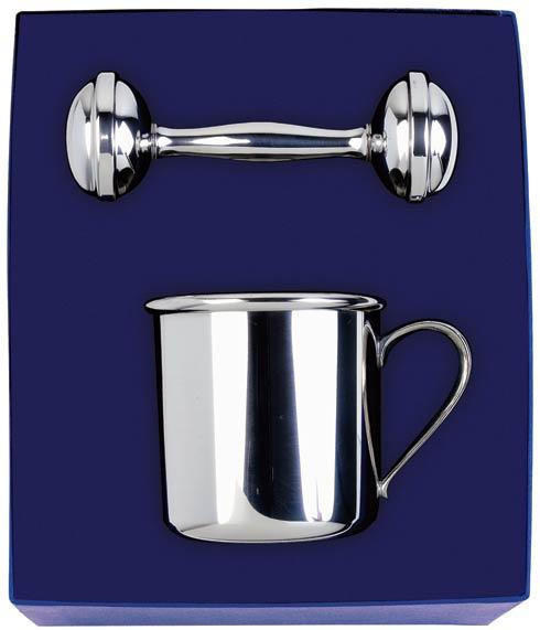 Pewter Baby Straight Baby Cup & Rattle Gift Set, SALSAL-SCBCDR-GS, Sasha Nicholas