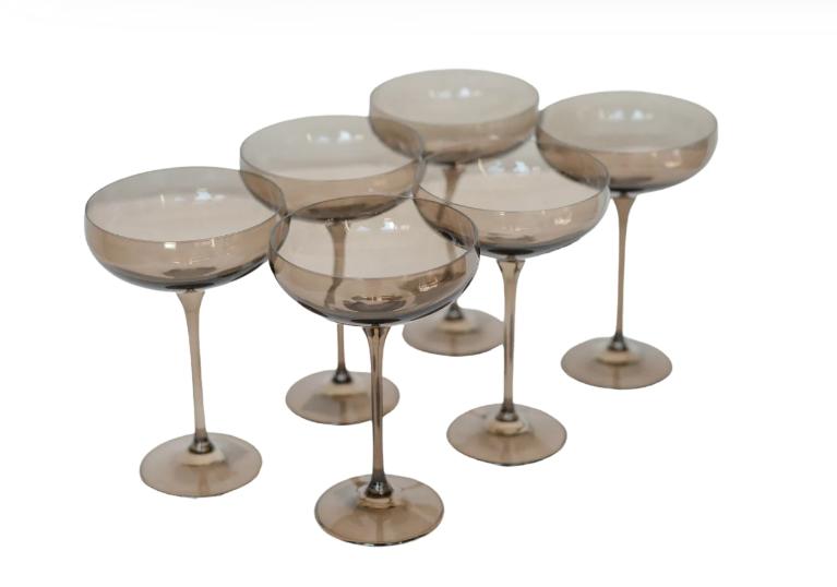 Drury-Wolk Estelle Colored Wine Champagne Coupe, Set of Six | Gray Smoke