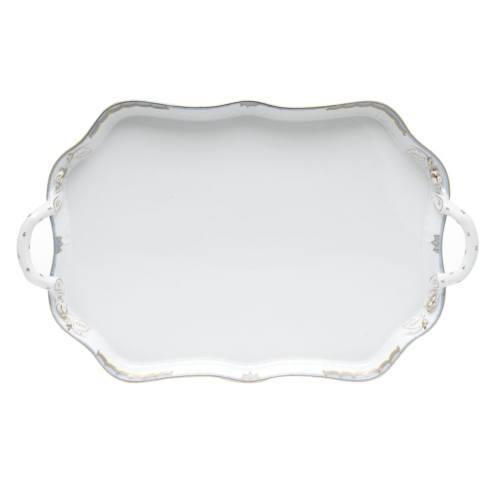 Dove-Hauser Herend Princess Victoria Light Blue Rectangle Tray w/ Branch Handles - 18" L