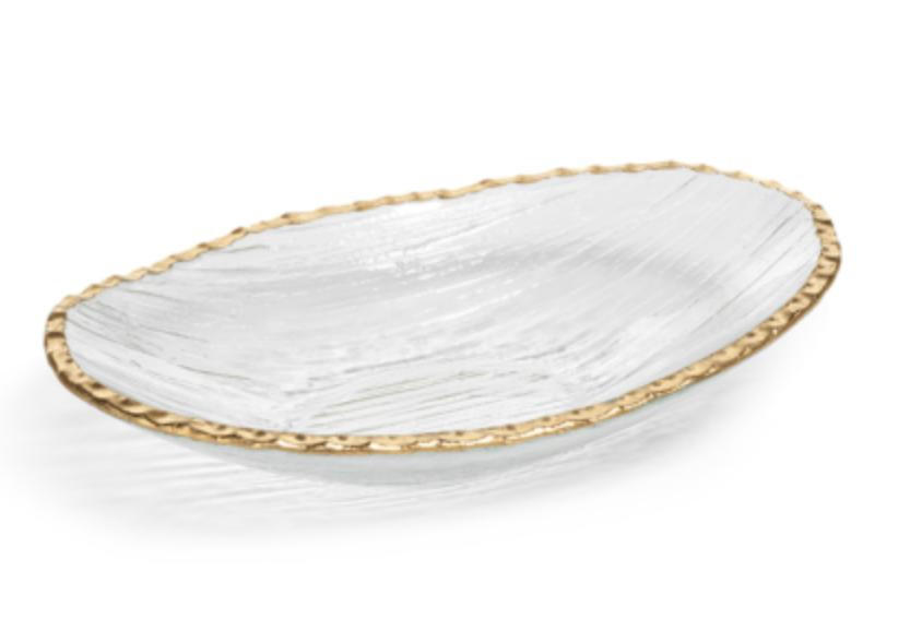 Dove-Hauser Clear Textured Bowl with Gold Rim | Large