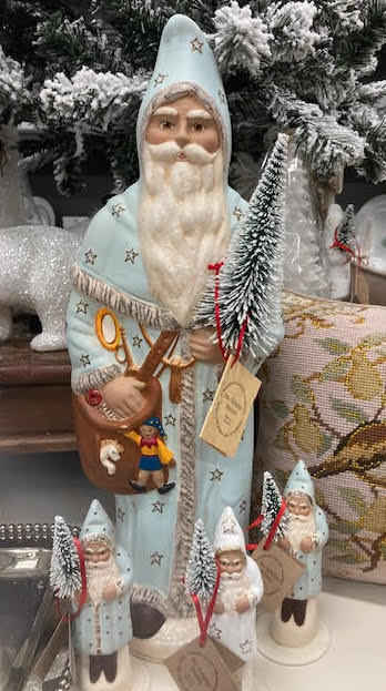 Ino Schaller Light Blue Santa with Stars + Basket with Toys | 18.5"