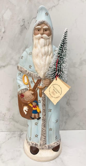 Ino Schaller Light Blue Santa with Stars + Basket with Toys | 18.5"